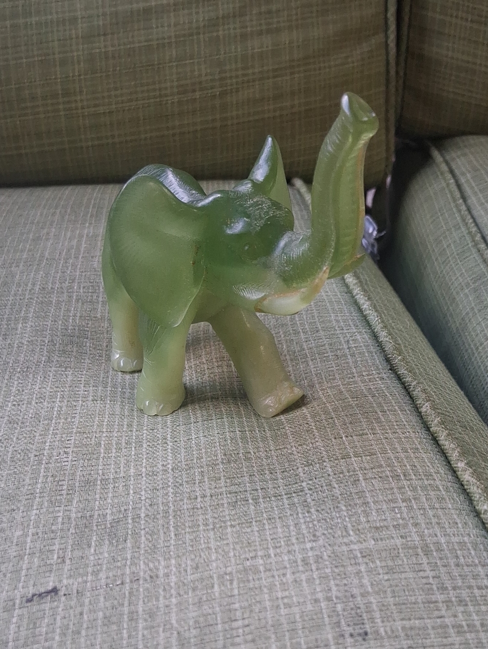 Green Glass Elephant Figurine - Decorative Home Art